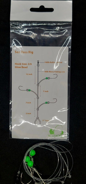 Sea Bass Fishing Hi-Lo Bottom Rig 3 Hook Glow Red Bead Tackle 3
