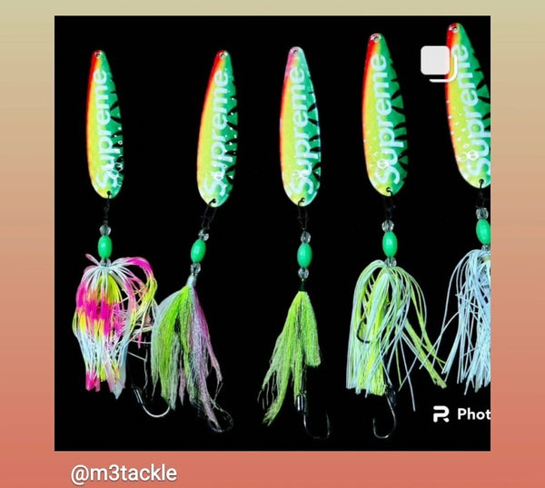 Fishing Spoon 4.75in 12cm Supreme Flully Rigged Fluke Salmon Trout Bas | M3Tackle Fishing Spoon 4.75in 12cm Supreme Flully Rigged Fluke Salmon Trout Bas | M3Tackle