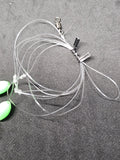Hi-Lo 30 lb Fishing Rig 2 Hooks Bait 3" Clear GLOW B2 Squid Teasers Fluke Sea Bass