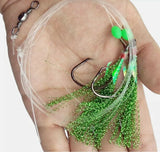 Hi Lo Sabiki Rig Fishing 6\0 Hook w\ Flasher 40lb Mono Glow Bead Fluke Sea Bass