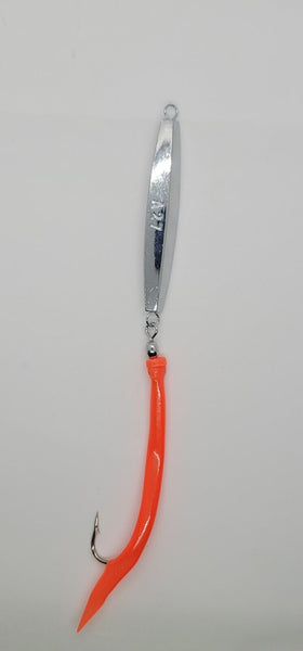 3 Orange Ava Diamond Jigs 1,2,3oz Split Tube Tails Bluefish Striper Ji