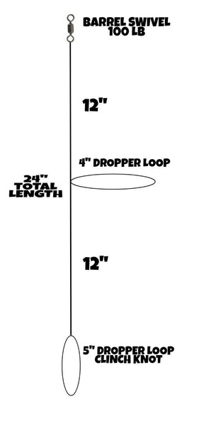 Fishing Hi - Lo Bottom Rig Single Dropper Loop 30 Lb Mono Line Fluke S