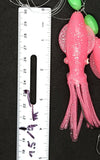 Hi-Lo 30 lb Fishing Rig 2 Hooks Bait 4" Pink GLOW B2 Squid Teasers Fluke SeaBass