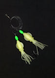 HiLo 30 lb Fishing Rig 2 Hooks Bait 4" GLOW B2 Squid Teasers Fluke Sea Bass2