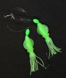 HiLo 30 lb Fishing Rig 2 Hooks Bait 4" GLOW B2 Squid Teasers Fluke Sea Bass1