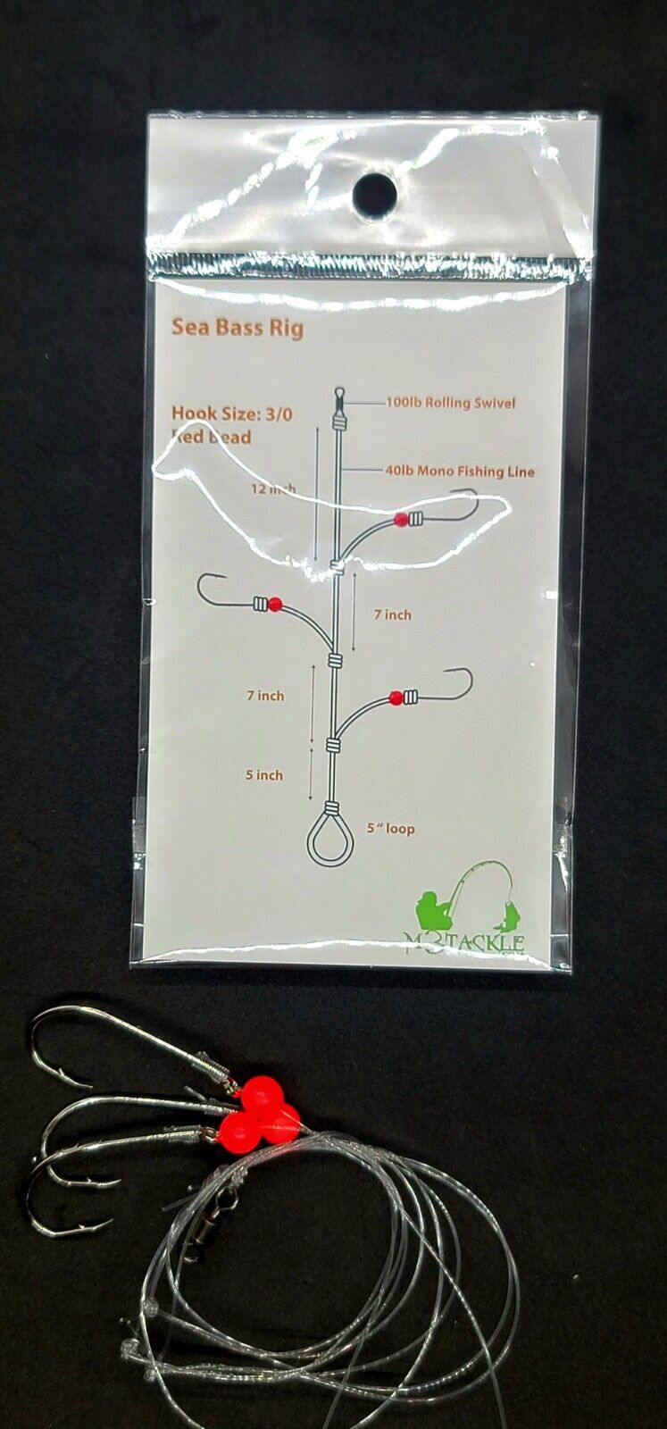 Sea Bass Fishing Hi-Lo Bottom Rig 3 Hook Glow Red Bead Tackle 3/0 Roll ...