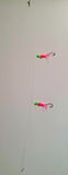 HiLo 30 lb Fishing Rig 2 Hooks Bait 4" Pink GLOW B2 Squid Teasers Fluke SeaBass8