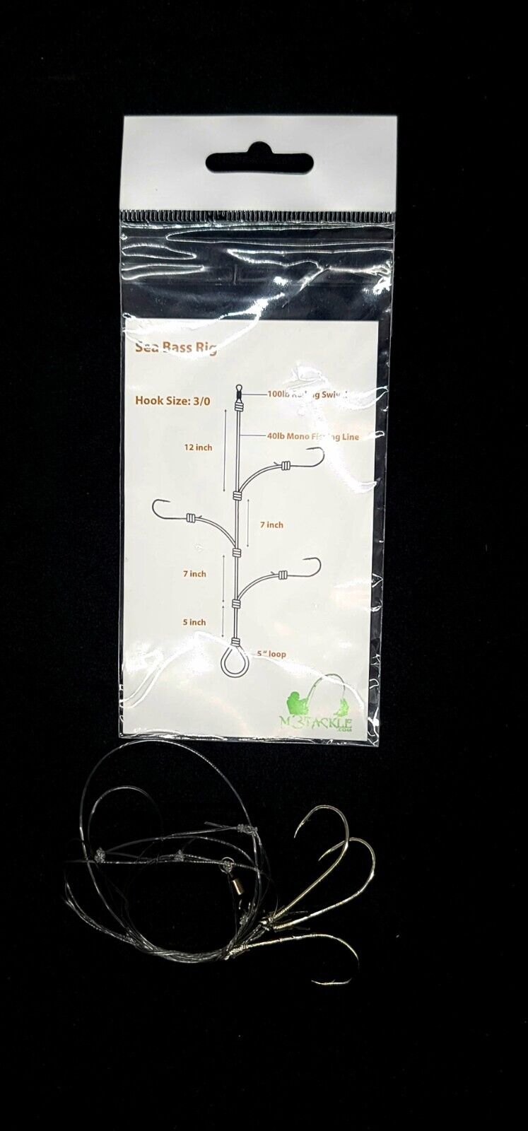 SEA BASS 3 DROP HI-LO SALTWATER FISH RIG MUSTAD 3/0 HOOK 40lb MONO BOT ...