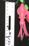 HiLo 30 lb Fishing Rig 2 Hooks Bait 4" Pink GLOW B2 Squid Teasers Fluke SeaBass5