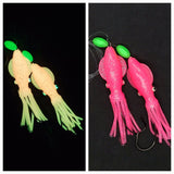 HiLo 30 lb Fishing Rig 2 Hooks Bait 4" Pink GLOW B2 Squid Teasers Fluke SeaBass0