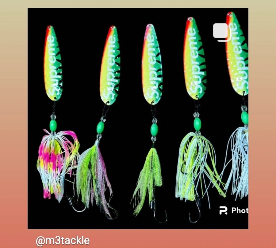 3m spoon fishing lure for fluke Fishing Spoon 4.75in 12cm Supreme Flully Rigged Fluke Salmon Trout Bass Duo Cl