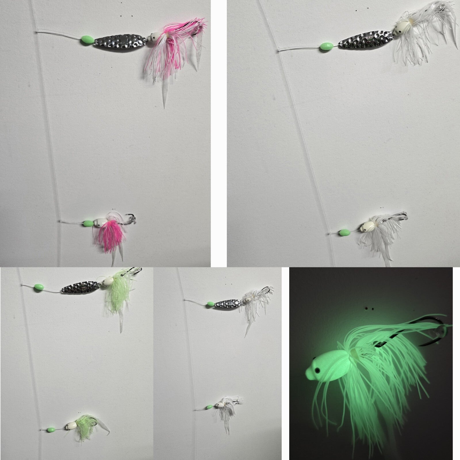 Fishing Single Spoon Hi-Lo Rig Silicone Skirt Foating Head Fluke 30lb BottomFish Fishing Single Spoon Hi-Lo Rig Silicone Skirt Foating Head Fluke 30lb BottomFish