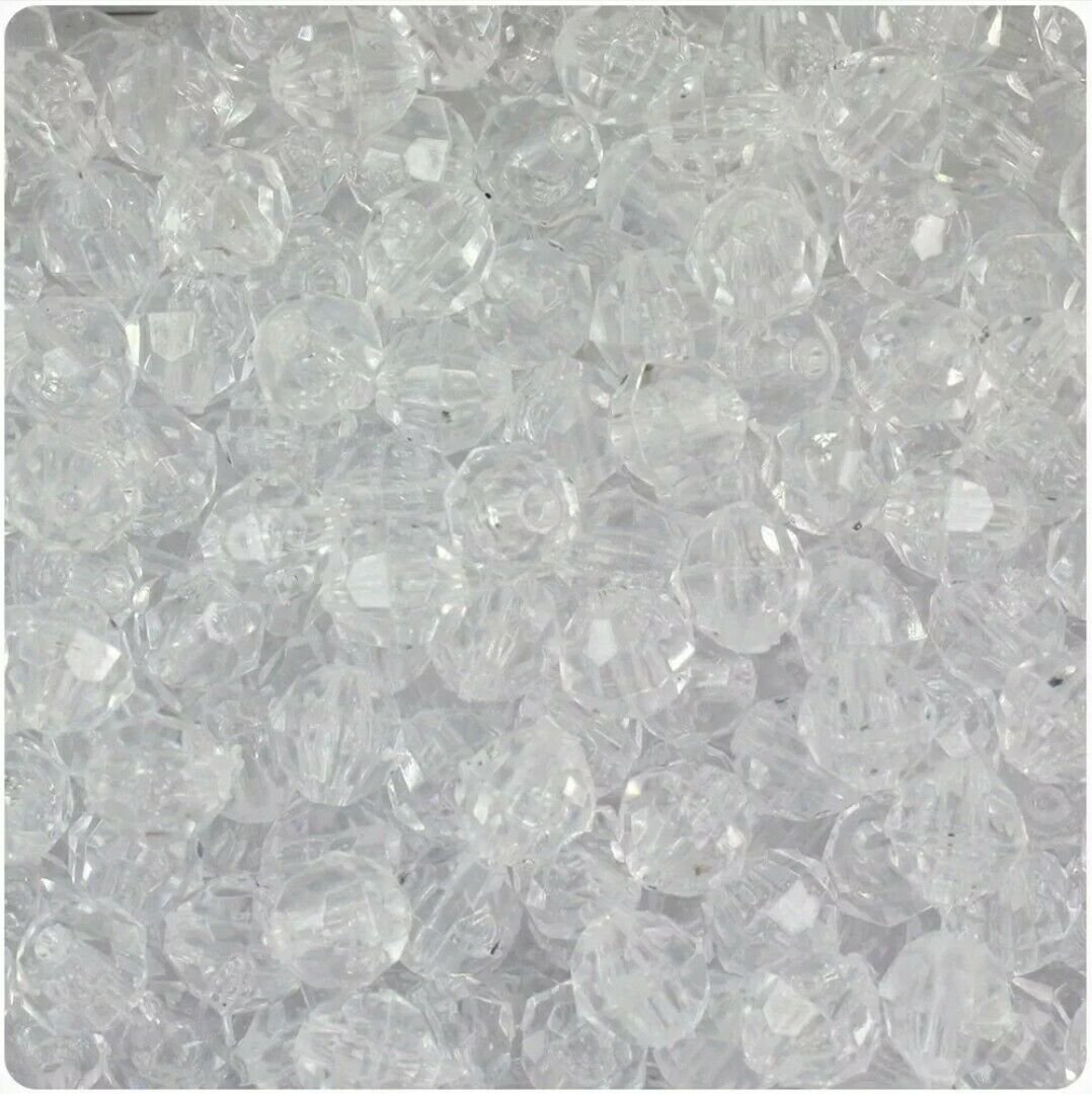 500 Beads Clear Acrylic FACETED ROUND Spacer Bead 10 mm Jewelry or Fishing