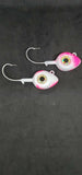 2 Big Eye Fishing Jig Flat Eye Pink Shine 2Free Skirts Bucktail Teaser MUSTAD
