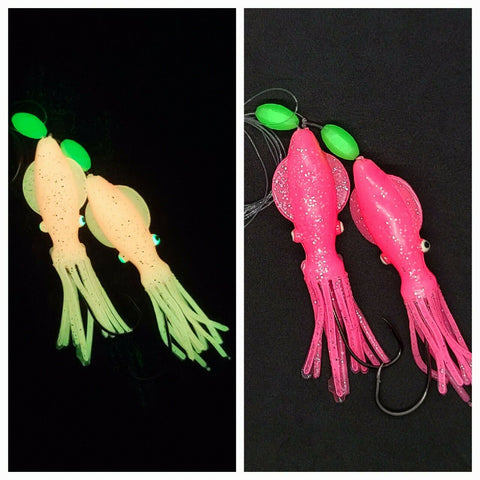 2.5" Pink Glow B2 Squid Hi-Lo Rig