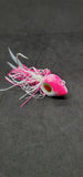 2 Big Eye Fishing Jig Flat Eye Pink Shine 2Free Skirts Bucktail Teaser MUSTAD