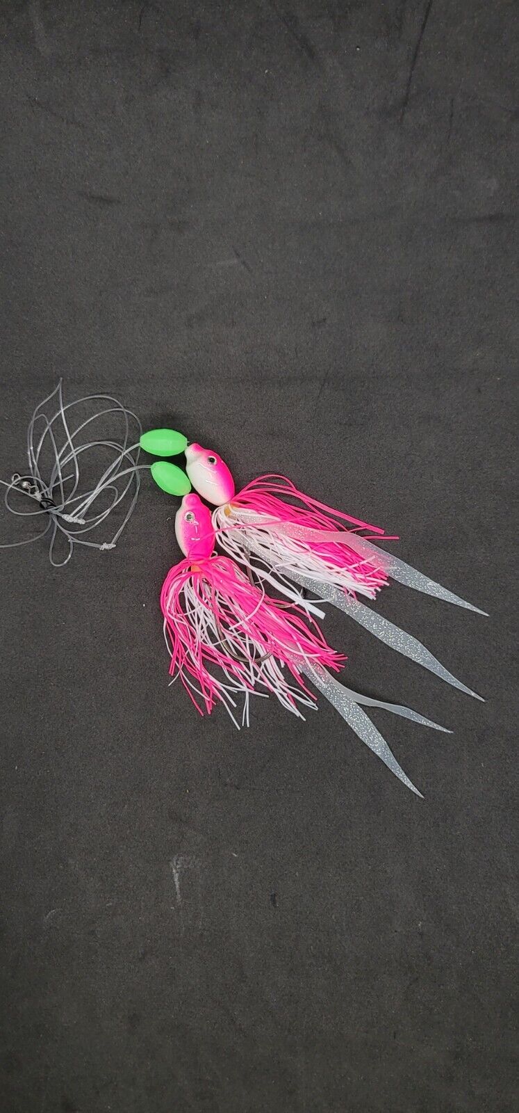 30 pound fishing hook Hi-Lo Floating Silicone Skirts 30 lb Fishing Rig 2 Hooks Teasers Fluke Sea Bass