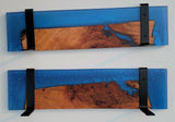 Epoxy Shelf with Hangers 2 Shelves Sapphire Blue Pour With Live Edge Wall Art FY