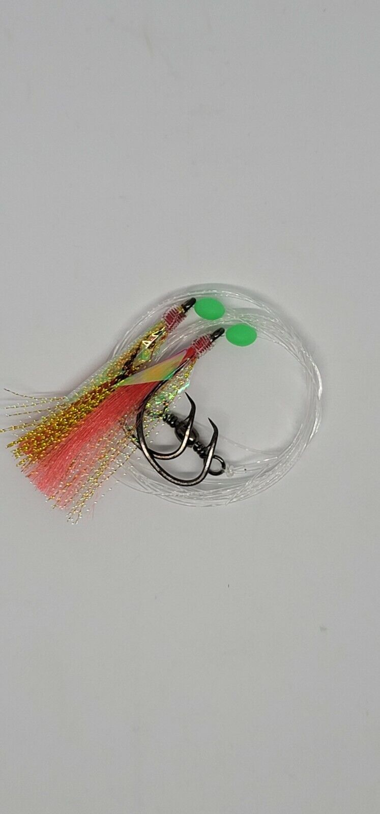 Hi Lo Sabiki Rig Fishing 6\0 Hook w\ Flasher 40lb Mono Glow Bead Fluke Sea Bass