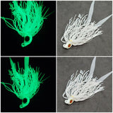 Fishing Teaser Flies Tackle Saltwater 3/8 6/0 Mustad Hook Silicone Skirt 4 Glow