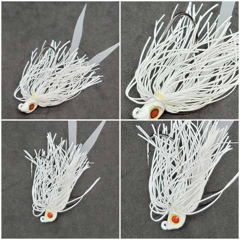 Fishing Teaser Flies Tackle Saltwater 3/8 6/0 Mustad Hook Silicone Skirt 4 White
