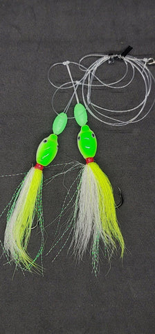 Hi-Lo Floating Bucktails 30 lb Fishing Rig 2 Hooks Bait  Teasers Fluke Sea Bass