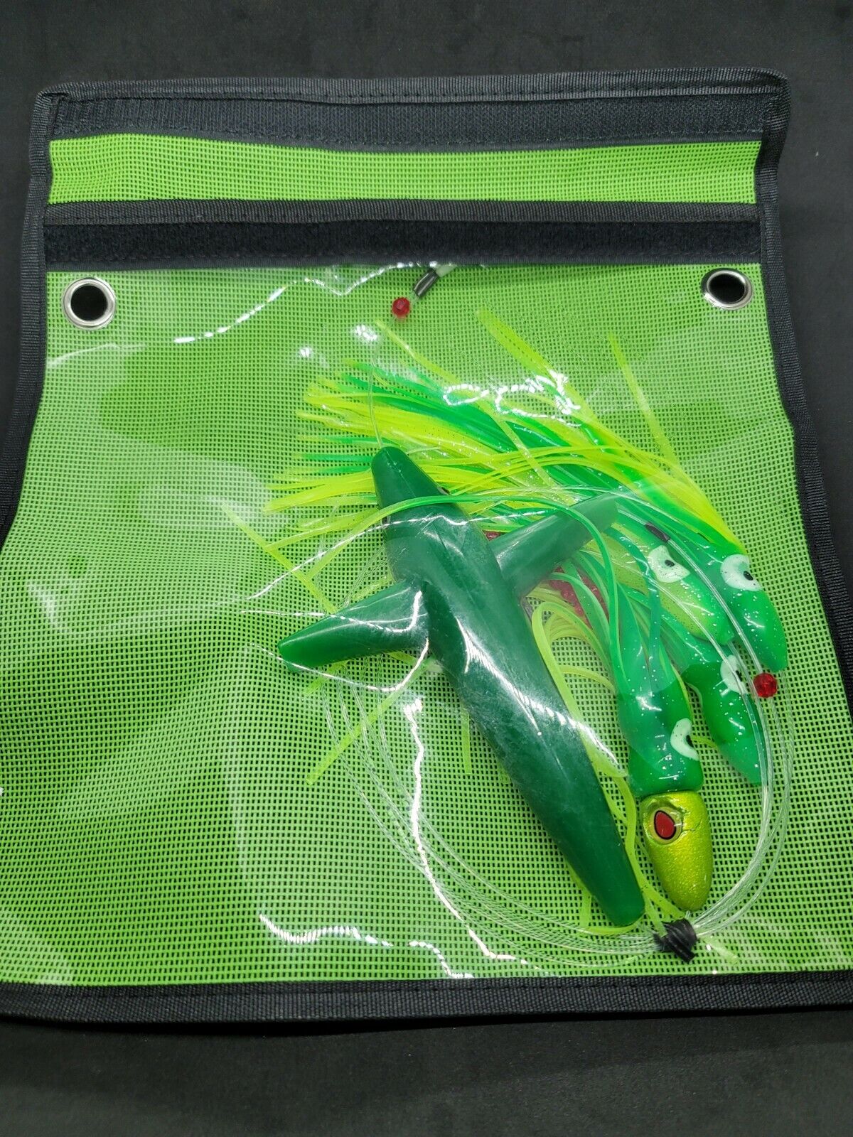 Offshore Lure Bag Fishing Tackle 12x12 Green Mesh and Clear Vinyl Wash