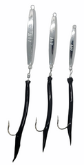 3 Black Ava Diamond Jigs 1,2,3oz Split Tube Tails Bluefish Striper Jigging Casting
